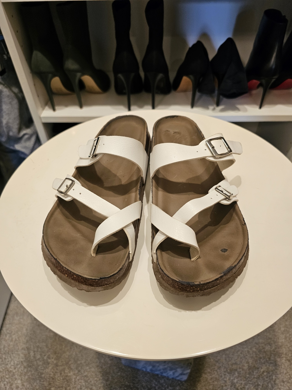 Madden Girl White Double-Buckle Crisscross Slide Sandals